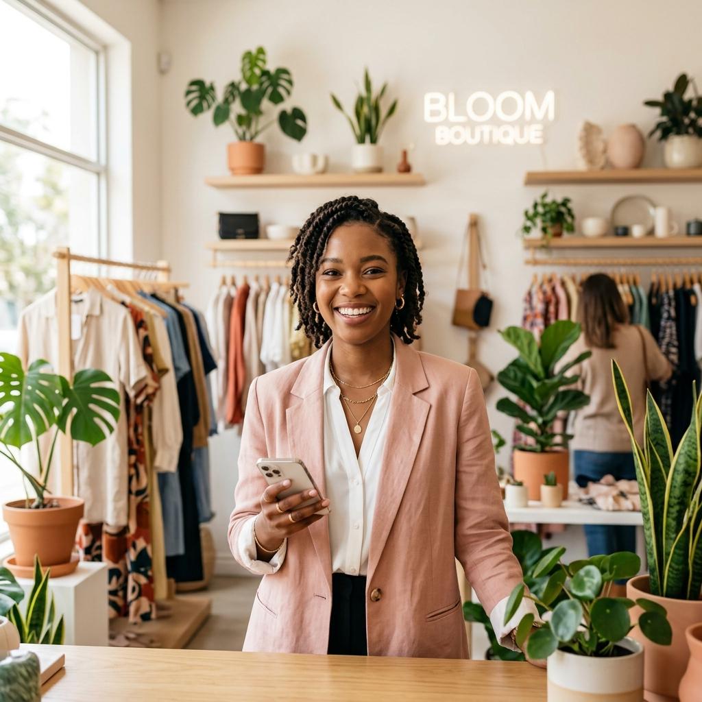 Happy Shop Owner using Gérer Maket
